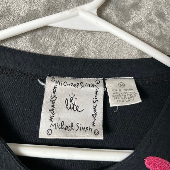 Vintage Whimsical Puppy Embroidered Cardigan Black Button Up Dog Lover Medium - Picture 7 of 7